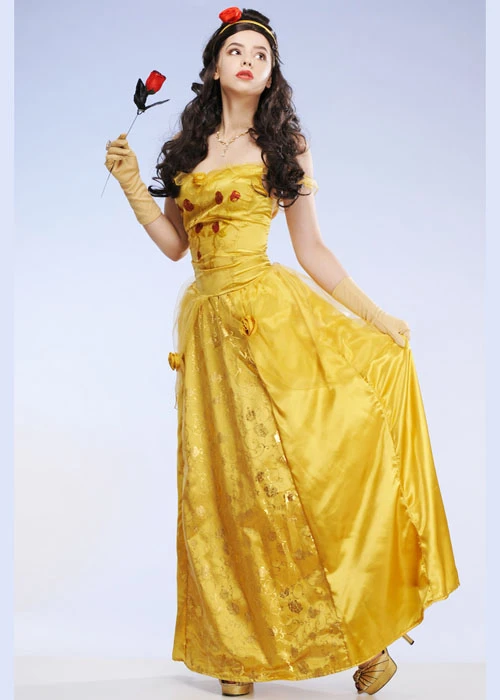 Adult Size Belle Style Long Gold Princess Costume 4 Adult Size Belle Style Long Gold Princess Costume - Image 2