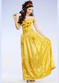 Adult Size Belle Style Long Gold Princess Costume 8 Adult Size Belle Style Long Gold Princess Costume -Halloween Fans Shop 45969 long belle princess costume 02