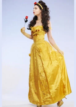Adult Size Belle Style Long Gold Princess Costume 9 Adult Size Belle Style Long Gold Princess Costume -Halloween Fans Shop 45969 long belle princess costume 03