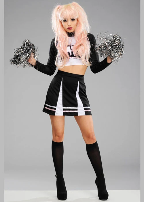 Ladies Cute Gothic Black Cheerleader Costume 5 Ladies Cute Gothic Black Cheerleader Costume - Image 3