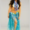 Womens Long Blue Hawaiian Grass Skirt With Flowers -Halloween Fans Shop 52396 long blue hawaiian grass skirt
