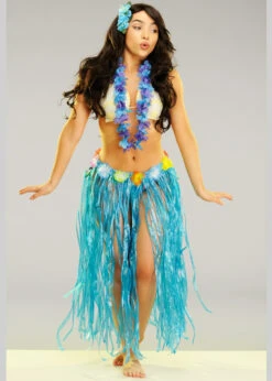 Womens Long Blue Hawaiian Grass Skirt With Flowers 7 Womens Long Blue Hawaiian Grass Skirt With Flowers -Halloween Fans Shop 52396 long blue hawaiian grass skirt 02