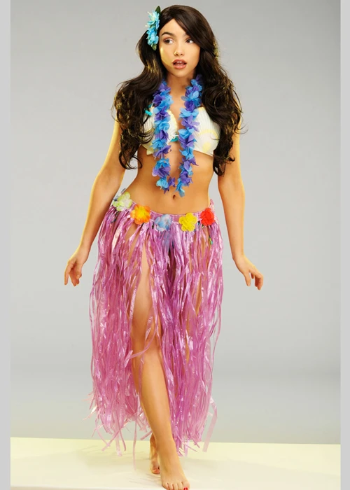 Womens Long Purple Hawaiian Grass Skirt With Flowers 3 Womens Long Purple Hawaiian Grass Skirt With Flowers