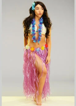 Womens Long Purple Hawaiian Grass Skirt With Flowers 7 Womens Long Purple Hawaiian Grass Skirt With Flowers -Halloween Fans Shop 52396 long purple hawaiian grass skirt 02