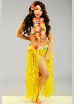 Long Yellow Hula Grass Skirt With Flowers 7 Long Yellow Hula Grass Skirt With Flowers -Halloween Fans Shop 52396 long yellow hawaiian grass skirt 02