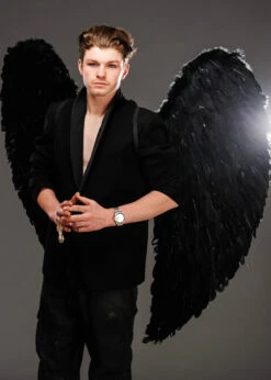 Mens Extra Large Black Feather Gothic Angel Wings -Halloween Fans Shop 52817 mens xl black feather wings 02