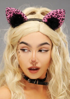 Ladies Sparkle Pink Leopard Ears