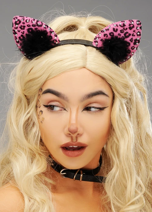 Ladies Sparkle Pink Leopard Ears 3 Ladies Sparkle Pink Leopard Ears