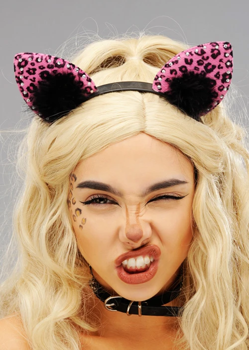 Ladies Sparkle Pink Leopard Ears 4 Ladies Sparkle Pink Leopard Ears - Image 2