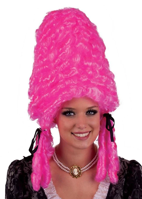 Adult Size Bright Pink Panto Dame Pompadour Wig 3 Adult Size Bright Pink Panto Dame Pompadour Wig