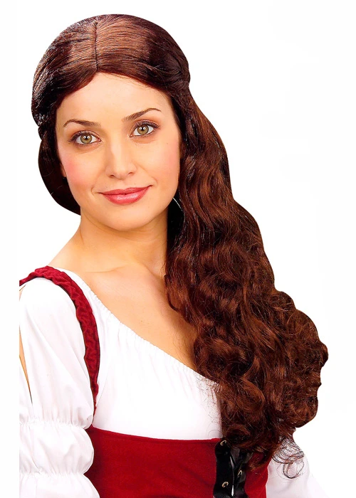 Womens Long Curly Brown Medieval Princess Wig 3 Womens Long Curly Brown Medieval Princess Wig