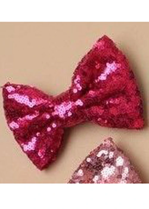 Ladies 1980s Bright Pink Sequin Bow Hair Clip 3 Ladies 1980s Bright Pink Sequin Bow Hair Clip