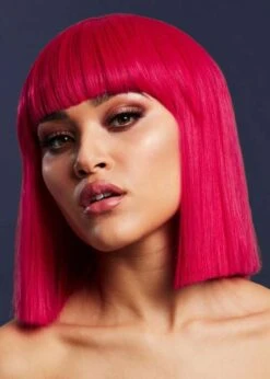Womens Deluxe Fever Magenta Pink Blunt Bob Lola Wig