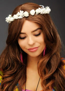 1970s Hippy Girl White Flower Headband -Halloween Fans Shop 70s hippy flower headband 02