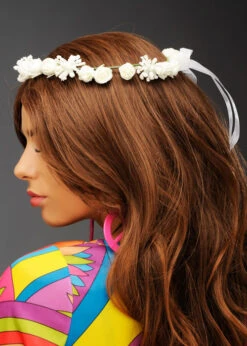 1970s Hippy Girl White Flower Headband -Halloween Fans Shop 70s hippy flower headband 03