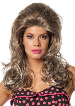 Womens Deluxe 1960s Long Brown Blonde Bouffant Wig