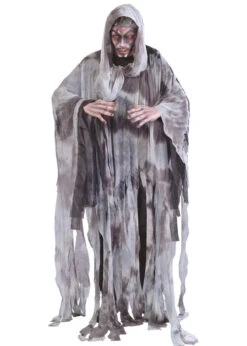 Mens Halloween Tattered Grey Ghost Or Zombie Robe