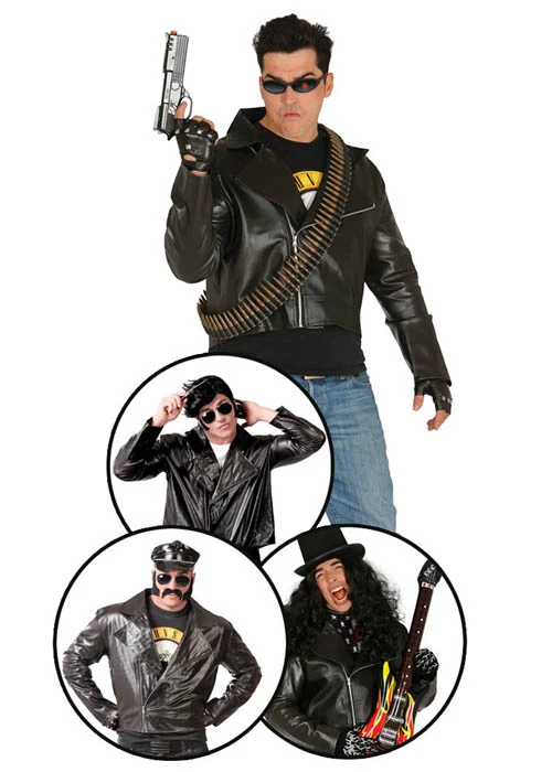 1980s Rocker Black Leather Look Biker Jacket 3 1980s Rocker Black Leather Look Biker Jacket