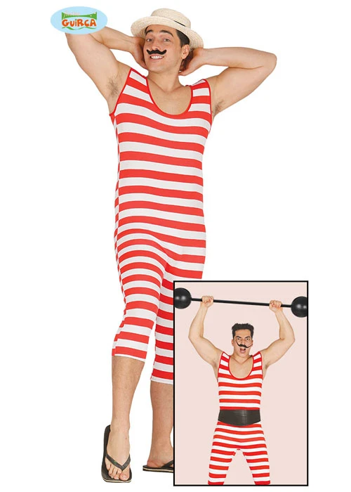 Mens 1920s Red Striped Bather Costume 3 Mens 1920s Red Striped Bather Costume