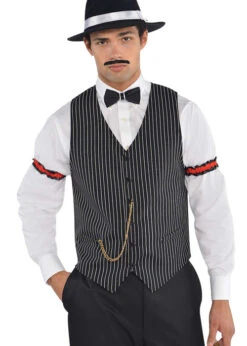 Mens 1920s Vest Striped Gangster Waistcoat
