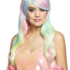 Womens Pastel Rainbow Long Wavy Dream Wig