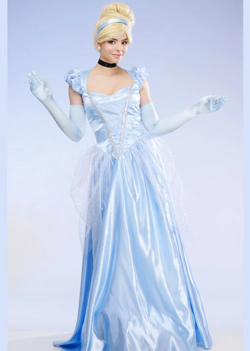 Womens Long Blue Princess Classic Cinderella Costume 3 Womens Long Blue Princess Classic Cinderella Costume