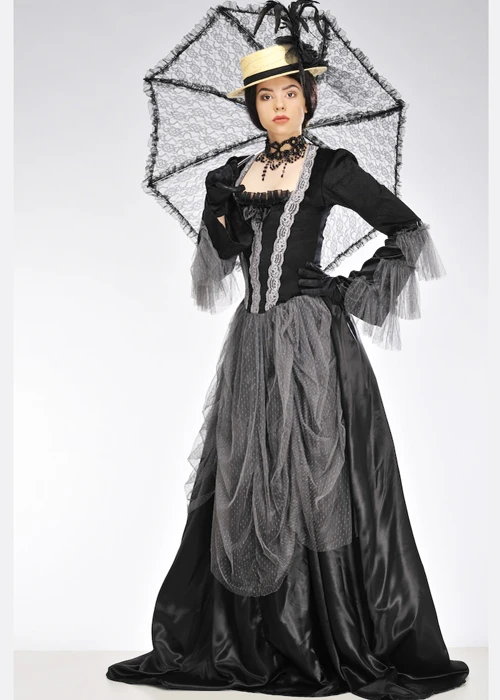 Womens Black And Grey Victorian Lady Costume 3 Womens Black And Grey Victorian Lady Costume