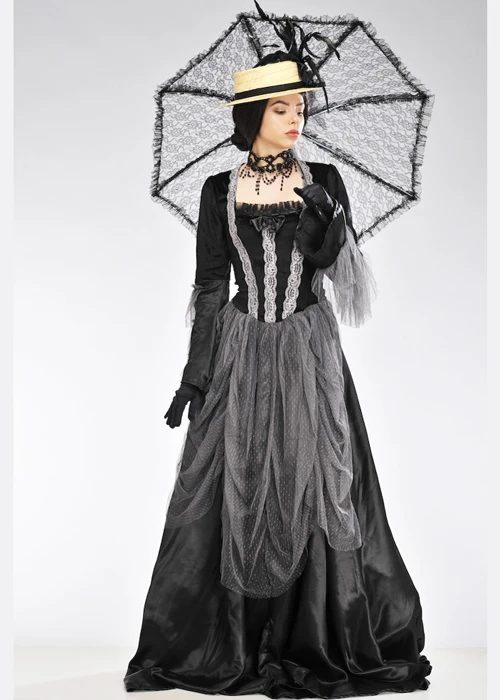 Womens Black And Grey Victorian Lady Costume 4 Womens Black And Grey Victorian Lady Costume - Image 2