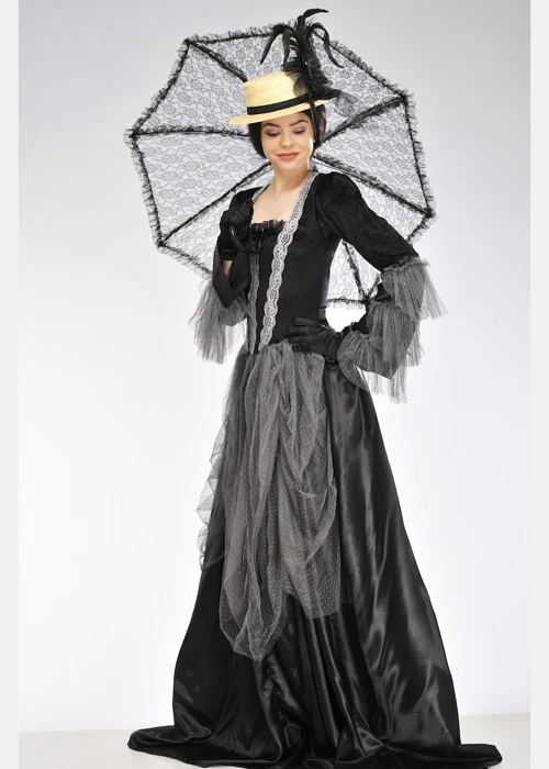 Womens Black And Grey Victorian Lady Costume 6 Womens Black And Grey Victorian Lady Costume - Image 4
