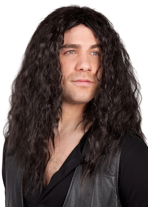 Mens Classic Rock Star Long Brown Wavy Mick Wig 3 Mens Classic Rock Star Long Brown Wavy Mick Wig