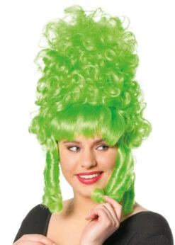Deluxe Green Panto Dame Big Pompadour Wig
