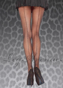 Womens Burlesque Black Back Seamed Fishnet Tights