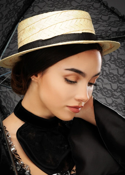 Victorian Lady Straw Boater Hat 4 Victorian Lady Straw Boater Hat - Image 2