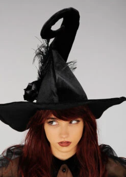 Womens Deluxe Fancy Black Witch Hat