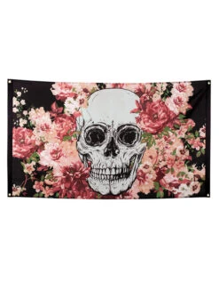 Day Of The Dead Pink Flower Skull Flag Decoration