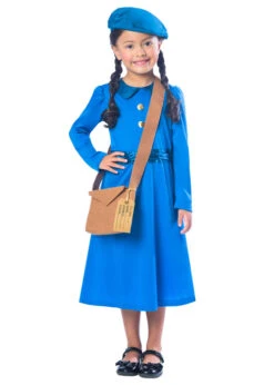 Kids Size 1940s Blue Evacuee Girl Costume