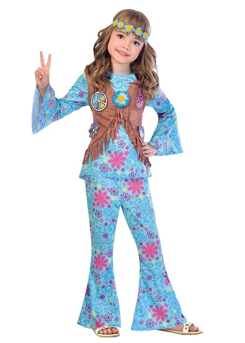 Childrens Flower Power Hippy Girl Costume 3 Childrens Flower Power Hippy Girl Costume