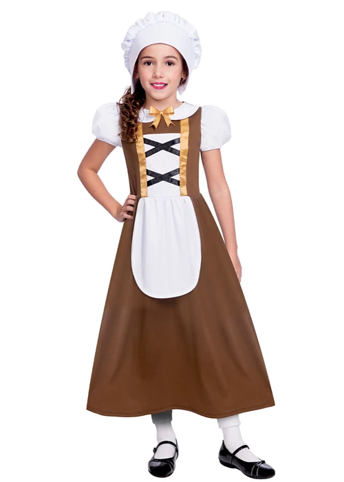 Kids Size Brown Tudor Girl Costume 3 Kids Size Brown Tudor Girl Costume