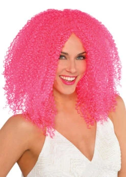 Womens 1980s Bright Pink Crimped Wig