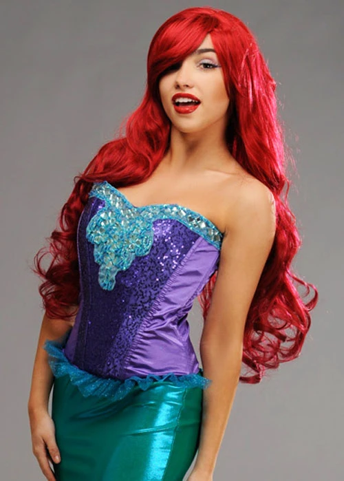 Womens Deluxe Deep Red Little Mermaid Style Wig 3 Womens Deluxe Deep Red Little Mermaid Style Wig