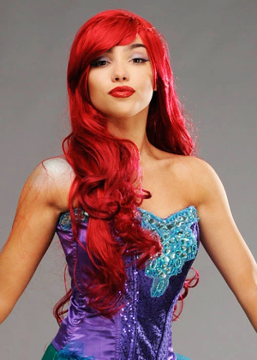 Womens Deluxe Deep Red Little Mermaid Style Wig 4 Womens Deluxe Deep Red Little Mermaid Style Wig - Image 2