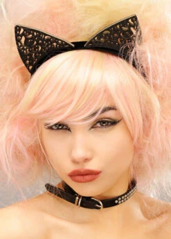 Womens Cute Black Filigree Cat Ears