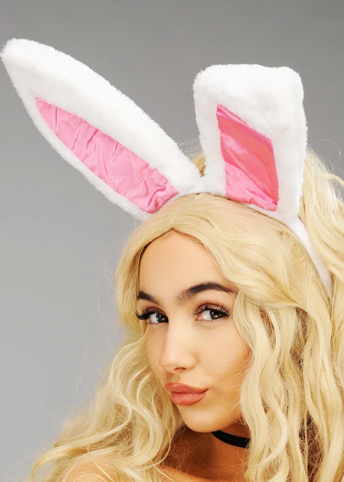 Womens Deluxe White Plush Bunny Ears 4 Womens Deluxe White Plush Bunny Ears - Image 2