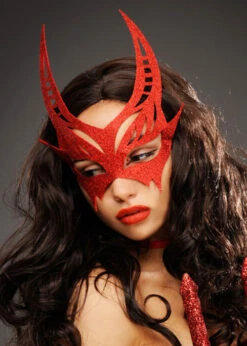 Womens Halloween Red Glitter Devil Eye Mask 7 Womens Halloween Red Glitter Devil Eye Mask -Halloween Fans Shop A2821 red glitter devil mask 02