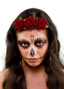 Day Of The Dead Sugar Skull Dark Red Rose Flower Headband