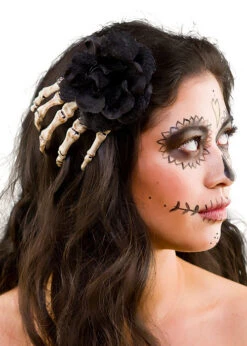 Halloween Gothic Black Rose Hair Clip With Skeleton Hand 6 Halloween Gothic Black Rose Hair Clip With Skeleton Hand -Halloween Fans Shop AC 9059 rs 01