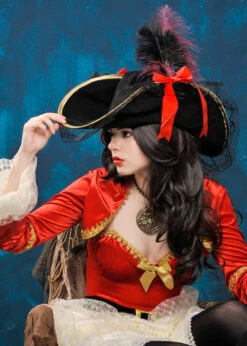Deluxe Fancy Dress Pirate Hat With Feather