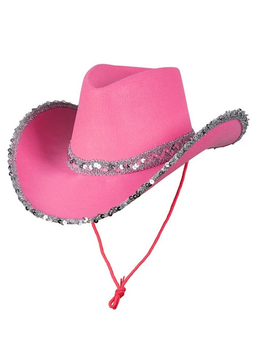 Womens Bright Pink Sequin Cowboy Hat 4 Womens Bright Pink Sequin Cowboy Hat - Image 2
