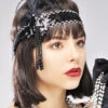 Womens 20s Deluxe Black Sequin Headband