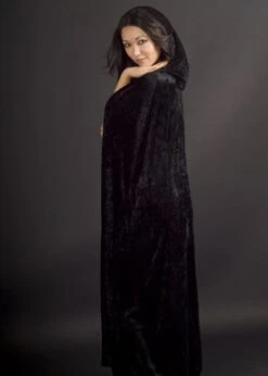 Medieval Gothic Long Black Hooded Velvet Cape